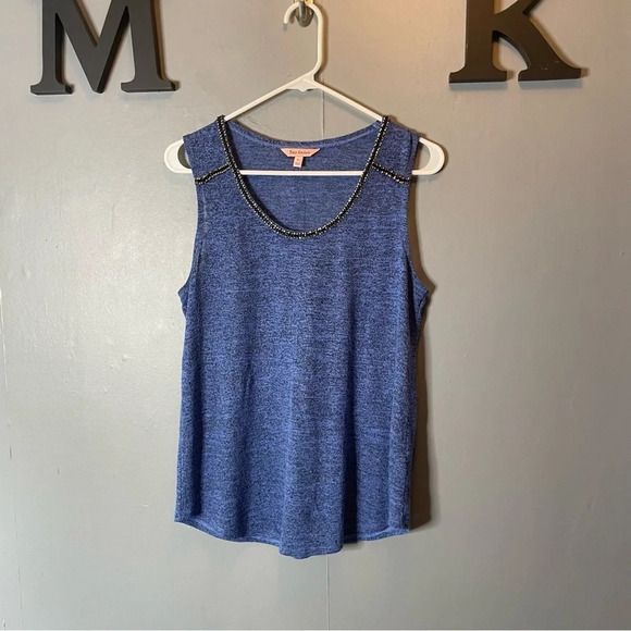 Juicy Couture Rhinestone Embellished Scoop Neck Blue Heathered Tank Size Medium - Picture 1 of 7